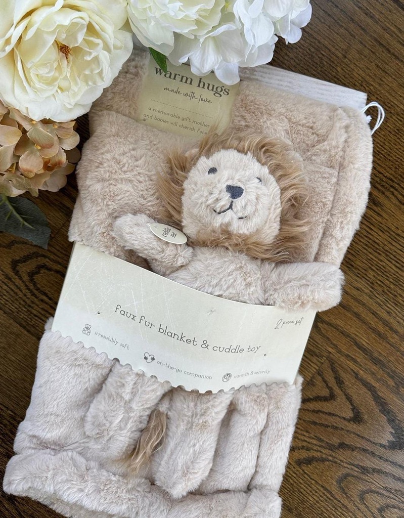Set de regalo para bebe, manta y juguete de peluche color vainilla