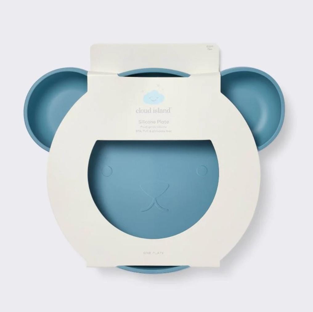 Plato de silicona con forma de oso azul