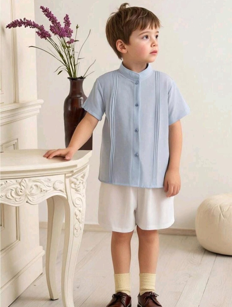  Set de 2 piezas de camisa de manga corta con cuello casual para niño.