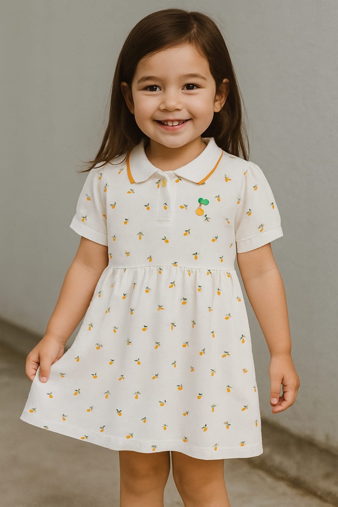 Vestido blanco con estampado de mandarinas casual de cuello