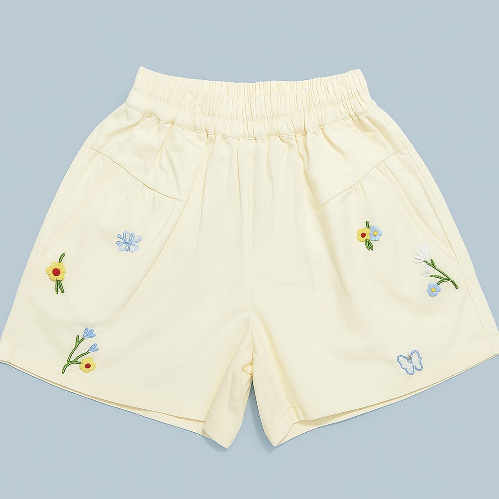 Short nude estampado flores bordadas