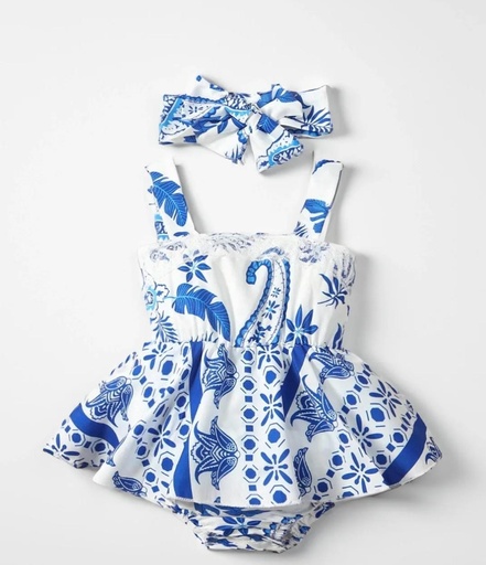 Body blanco con bincha decoraciones azules