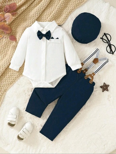  Camisa Con Cuello para niño, elegante, Con Tirantes Y Gorra, 3 piezas