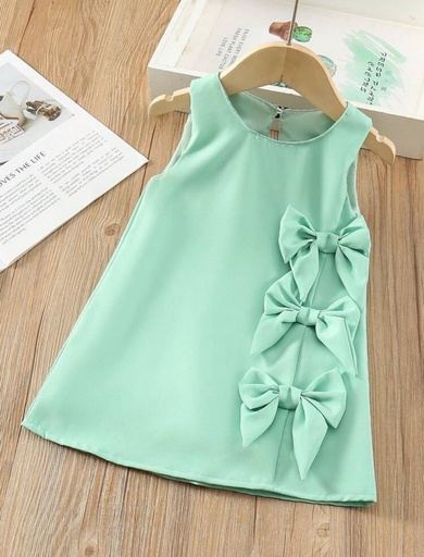 Vestido sin mangas verde menta para bebé niña con decoración de lazo 3D, lindo y elegante