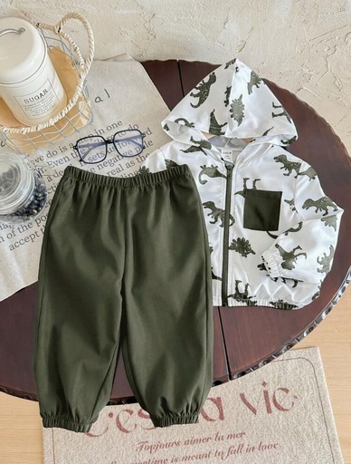 Conjunto 2 piezas chaqueta con capucha estampado de dinosaurio 