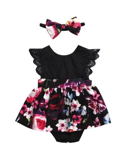 Body negro con flores rosas
