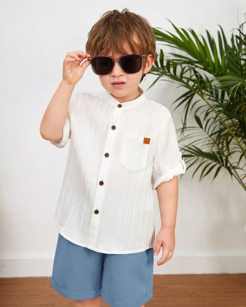 Conjunto Blusa Blanca short azul