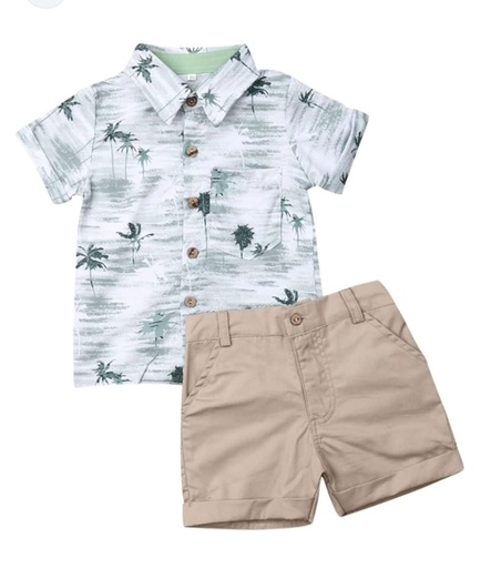conjunto camisa de palmeras y chor caqui