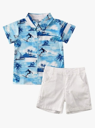 conjunto camisa azul de barcos y short blanco 