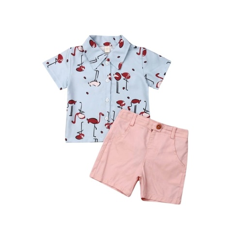 conjunto camisa de flamenco y short rosa pastel