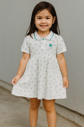 Vestido blanco flores verdes de cuello casual