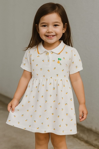 Vestido blanco con estampado de mandarinas casual de cuello
