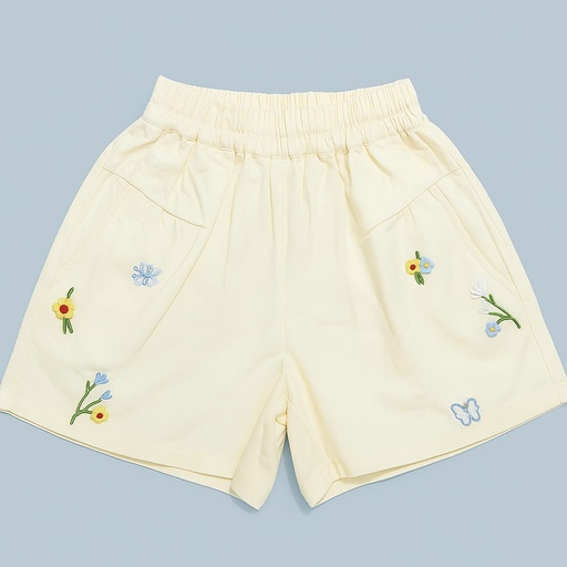 Short nude estampado flores bordadas