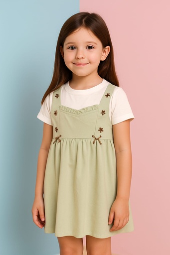 Vestido verde blusa de centro blanca 