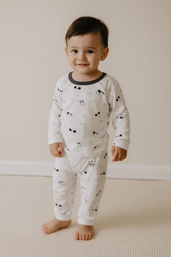 Pijama sueter y pantalon blanco estampado de oso panda