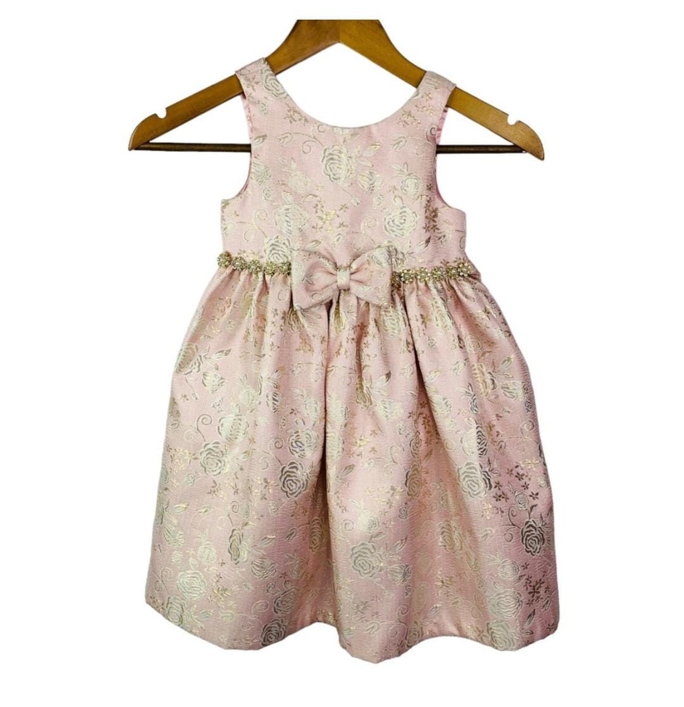 Vestido elegante rosa estampado floral detalle de moño