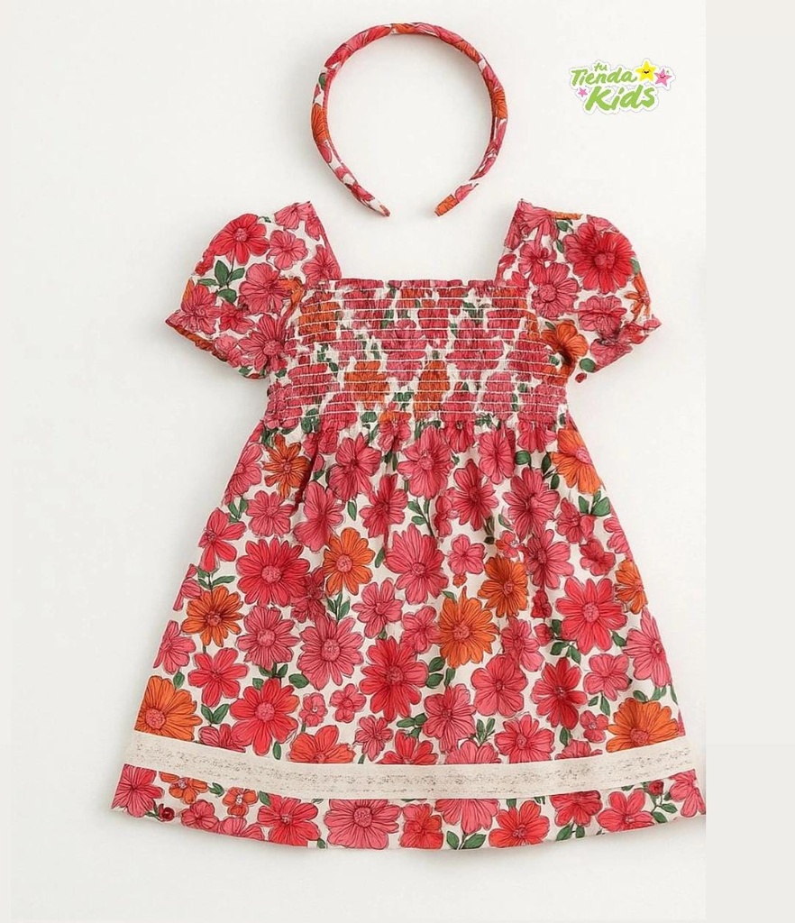Set de 2 piezas Vestido estampado floral y diadema