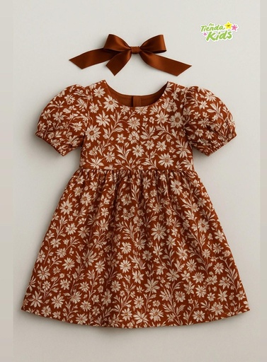 Vestido 2 piezas casual cafe estampado floral elastico en manga